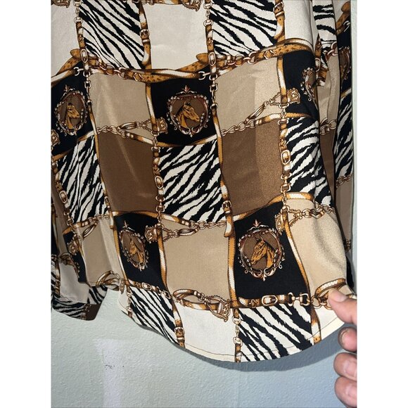 vintage Allison Taylor Silk Blouse Rare Baroque Horse & Zebra block Print rich - Picture 9 of 9